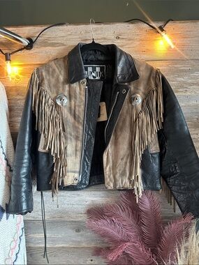 Unik Two-Tone Black and Taupe Fringe Leather Jacket